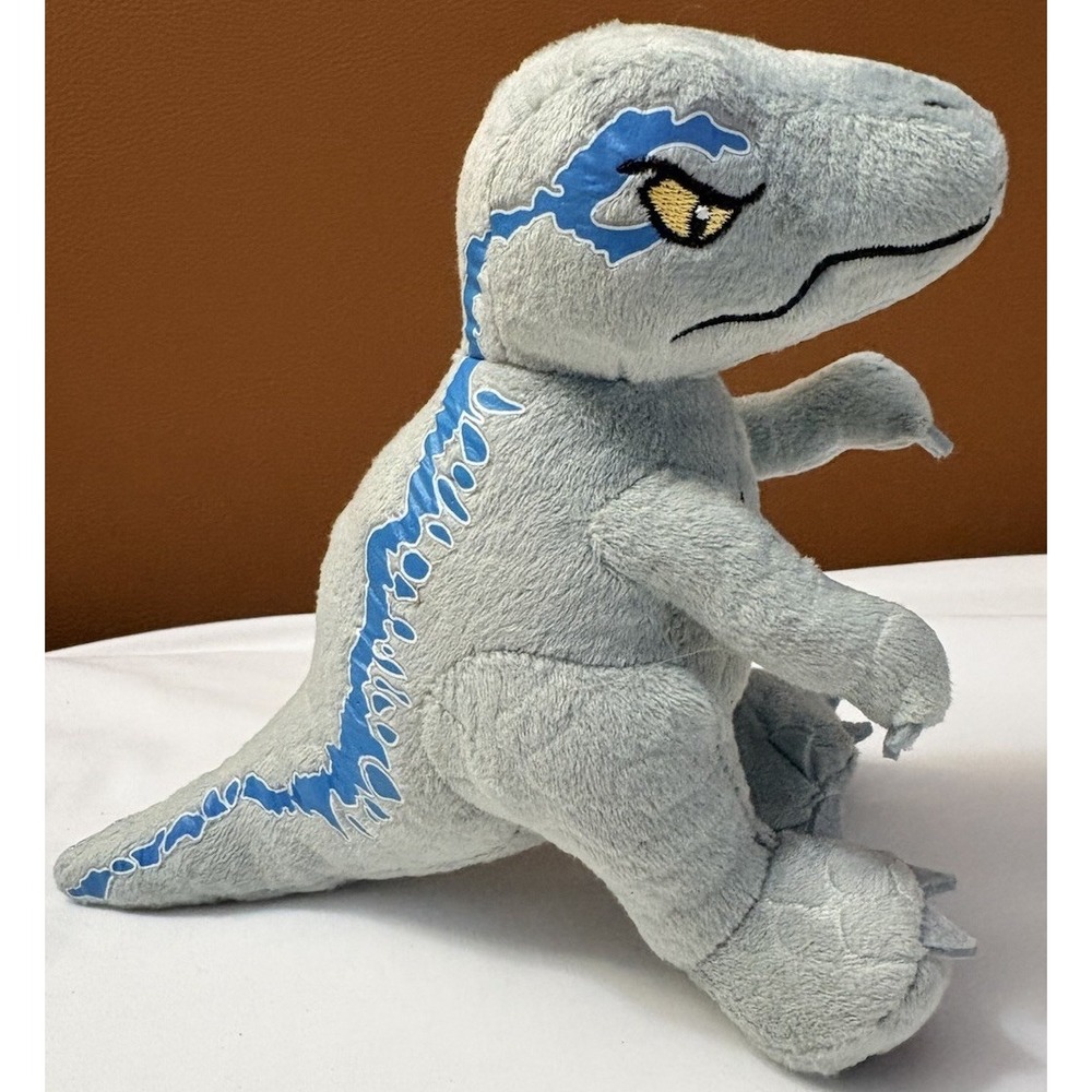 Jurassic World Blue Velociraptor Plush Stuffed Dinosaur Grey Blue